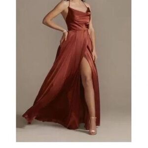 Galina Signature Maxi Halter Satin in Rust Cinnamon